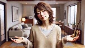 どうする？やれやれ、という諦めの表情の女性