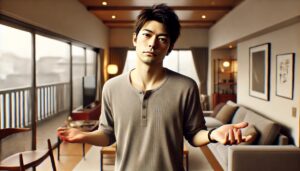 どうする？やれやれ、という諦めの表情の男性
