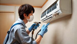 エアコンクリーニングの業者、作業の様子