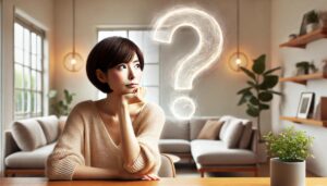 ハテナ？疑問、考え事をする女性