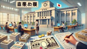 補助金の申請を自治体や市役所の窓口で手続きをする人